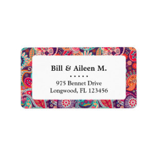 Pink neon Paisley floral pattern Label
