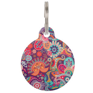 Pink neon Paisley floral pattern Pet Tag