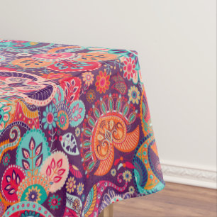 Pink neon Paisley floral pattern Tablecloth