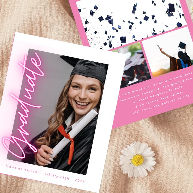 Pink Neon Photo High School Cheap Graduation (Creator Uploaded)