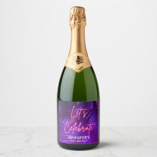 Pink Neon Purple Palm Leaf Sparkling Wine Label