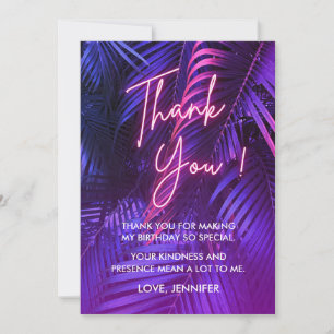 Pink Neon Purple Tropical Leaves Thank You Card