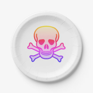 Pink Neon Skull paper plates