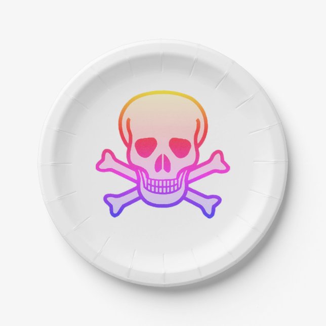 Pink Neon Skull paper plates (Front)