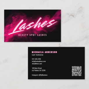 Pink Neon & Smoke Lash Tech QR Code & Socials Business Card