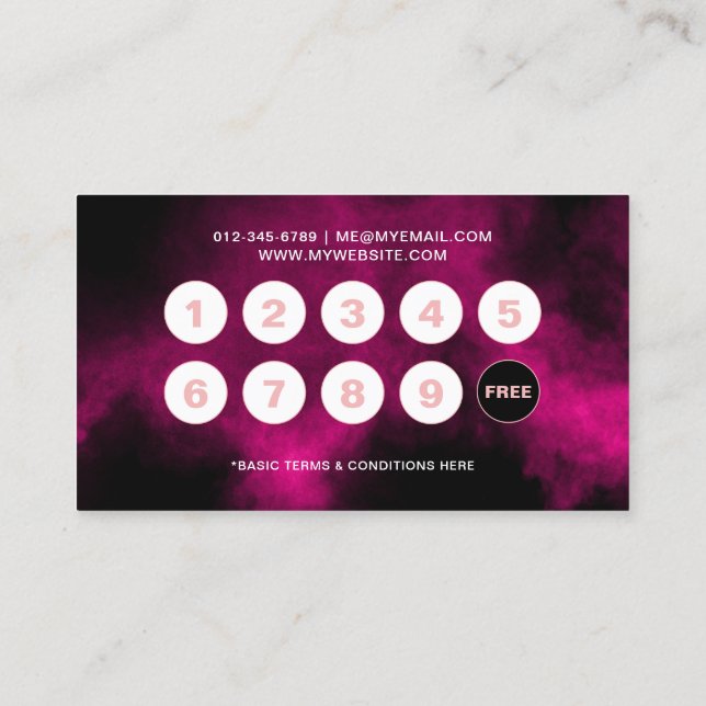 Pink Neon & Smoke Nail Salon/Technician Loyalty Card (Back)