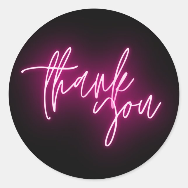 Pink Neon Thank You Trendy Classic Round Sticker (Front)