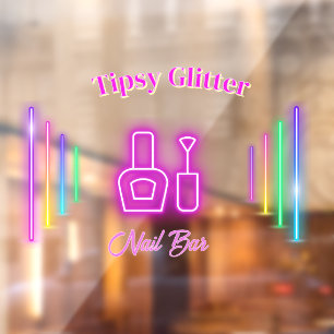 Pink Neon Trendy Glow-Inspired Nail Studio Bar  Window Cling