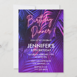 Pink Neon Tropical Dinner 87th birthday Invitation