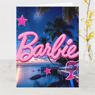 pink neon, tropical sunset, palm trees, beach aest card