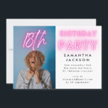 Pink Neon White Ombre 18TH Birthday Party Photo Invitation<br><div class="desc">Pink Neon Elegant Ombre 18TH Birthday Party Photo Invitation</div>