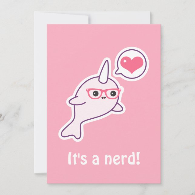 Pink Nerd Narwhal bébé douche Invitations (Devant)
