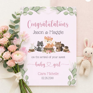 Pink New Baby Girl Personalized Congratulations  Card