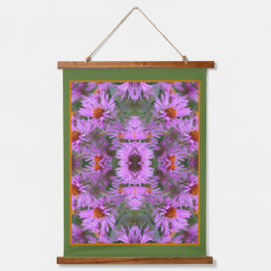 Pink New England Aster Flowers Abstract Hanging Tapestry