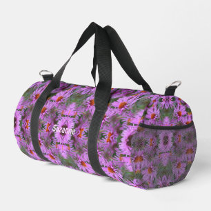 Pink New England Aster Flowers Personalized Duffle Bag