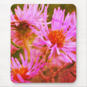 Pink New England Asters Flower Art Mouse Pad
