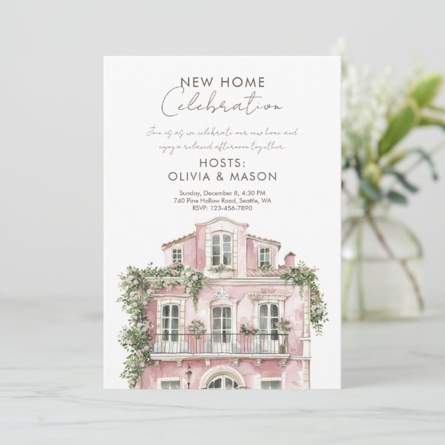 Pink new home celebration Housewarming Invitation (Standing Front)