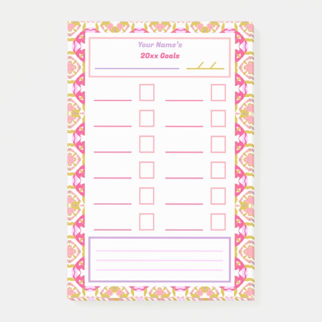 Pink New Year’s Resolutions Goal Tracker Checklist Post-it Notes (Front)
