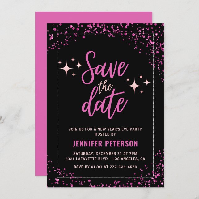 Pink New year's eve invitation Save the date Glam (Front/Back)