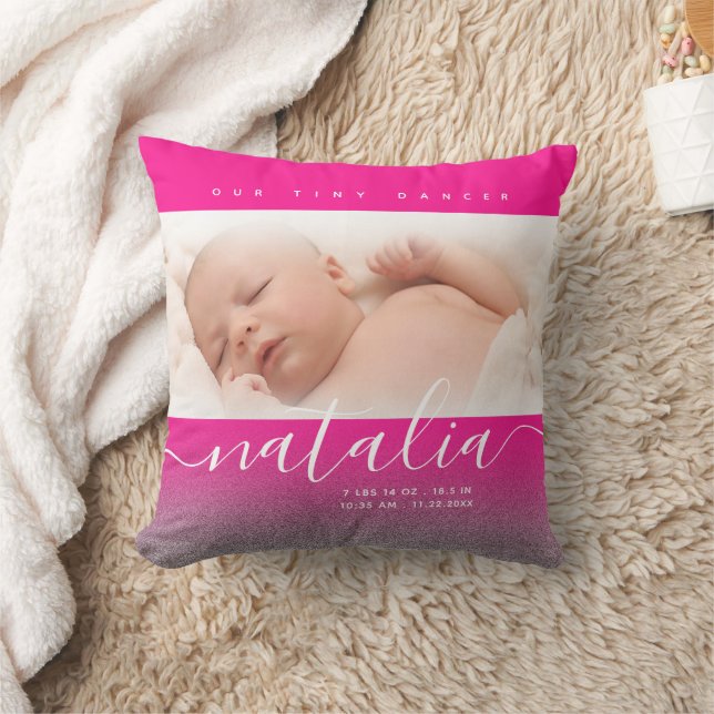 Pink Newborn Baby Photo Glitter Throw Pillow (Blanket)