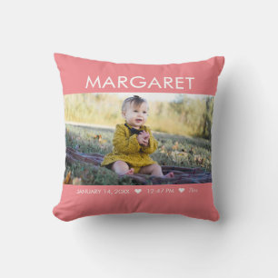 Pink Newborn Baby Photo Keepsake Throw Pillow