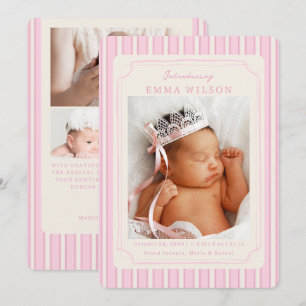 Pink Newborn Birth Photo Collage Baby Girl Announcement