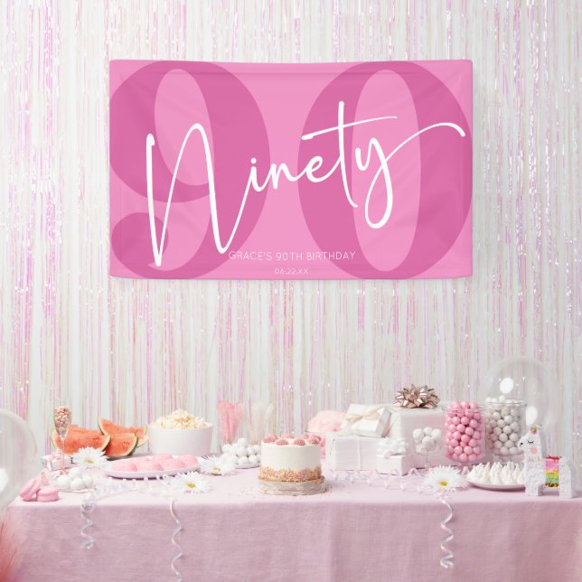 Pink Ninety 90th Ninetieth Birthday Party Banner (Party)