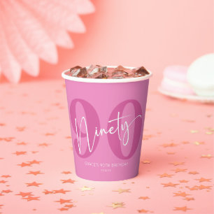Pink Ninety 90th Ninetieth Birthday Party Paper Cups