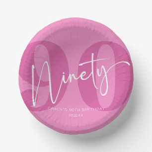 Pink Ninety 90th Ninetieth Birthday Party Paper Plate