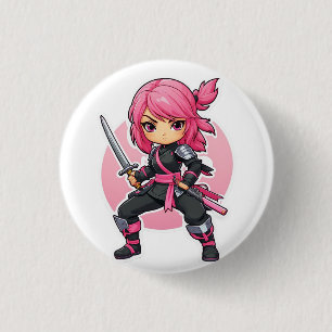 Pink Ninja Girl 1 Inch Round Button