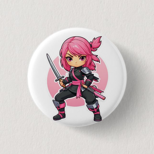 Pink Ninja Girl 1 Inch Round Button (Front)