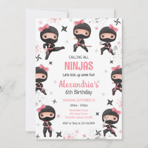 Pink Ninja Girl Birthday Invitation