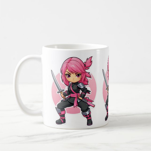 Pink Ninja Girl Coffee Mug (Left)
