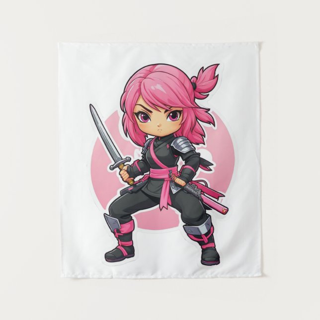 Pink Ninja Girl Tapestry (Front)