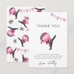 Pink Ninja Party Thank You Card