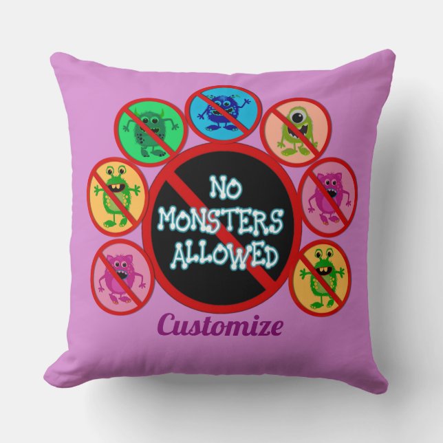 Pink No Monsters Allowed  Kids Throw Pillow (Front)