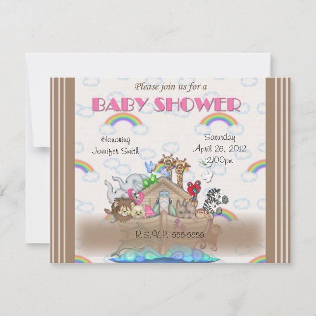 Pink Noah's Ark Baby Shower Invitation (Front)