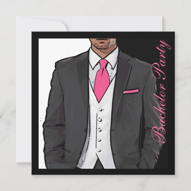 Pink noir blanc tuxedo bachelor invitations (Devant)