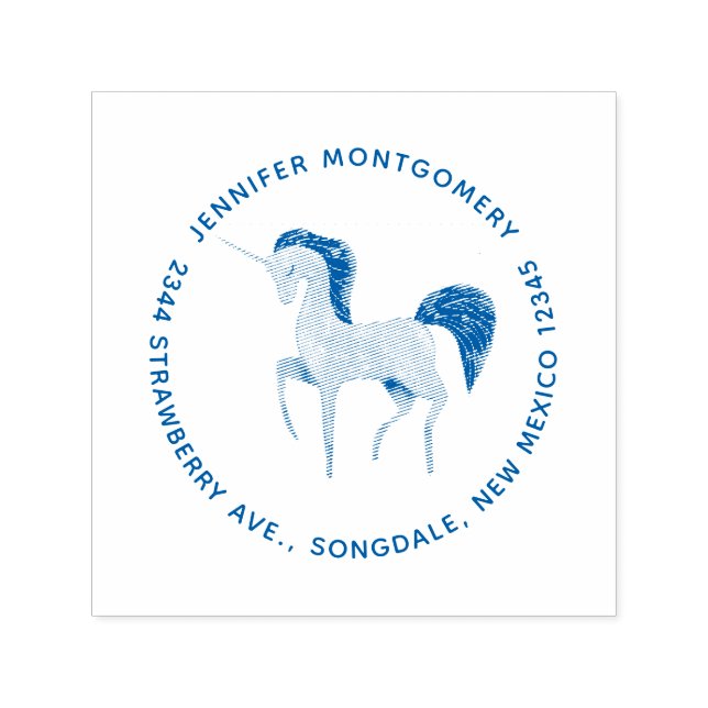 Pink Nordic Unicorn with Black Mane Address Self-inking Stamp (Design)