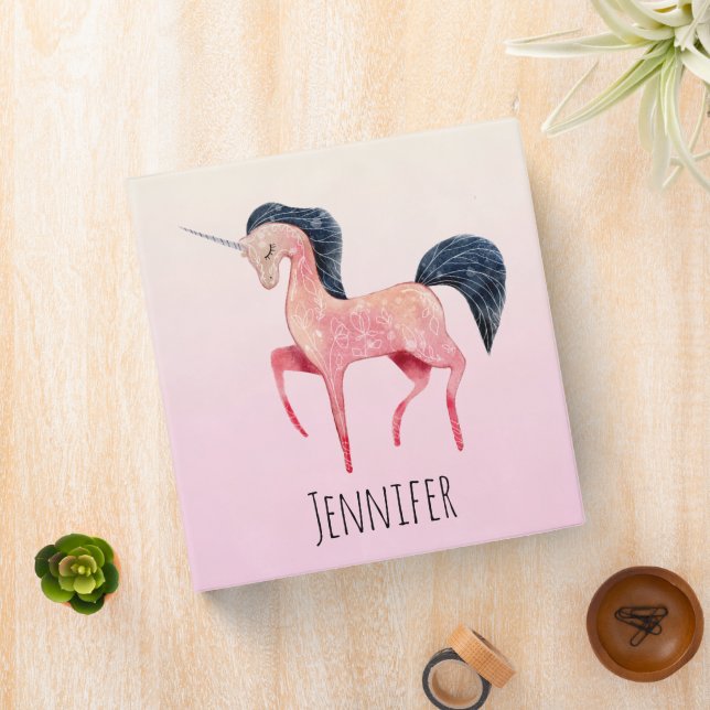 Pink Nordic Unicorn with Black Mane Binder (In Situ)