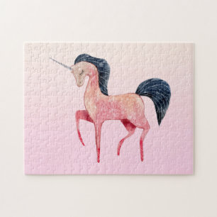 Pink Nordic Unicorn with Black Mane Jigsaw Puzzle