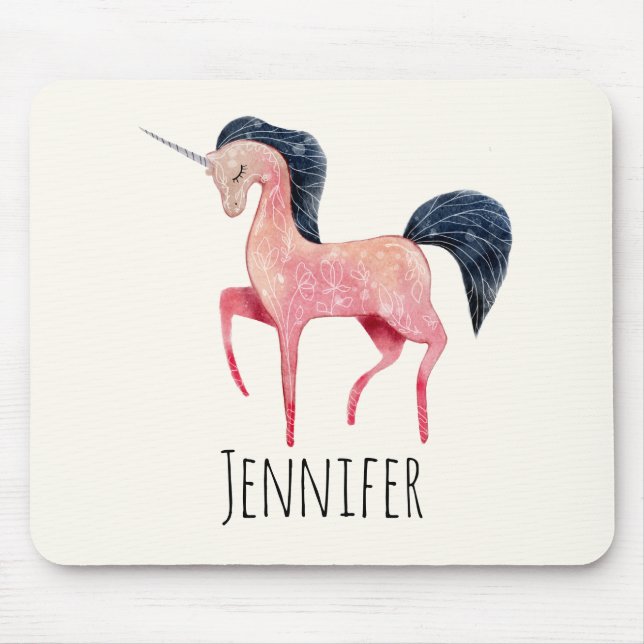 Pink Nordic Unicorn with Black Mane Mouse Pad (Front)