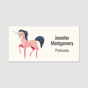 Pink Nordic Unicorn with Black Mane Name Tag