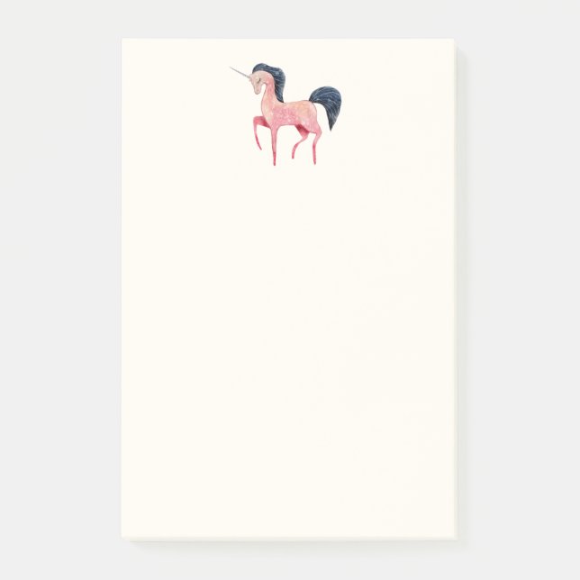 Pink Nordic Unicorn with Black Mane Post-it Notes (Front)