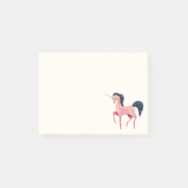 Pink Nordic Unicorn with Black Mane Post-it Notes (Front)