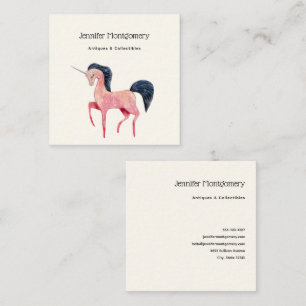 Pink Nordic Unicorn with Black Mane Square Business Card