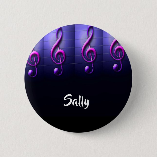 Pink notes on strings 2 inch round button (Front)