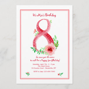 Pink Number 8 Invitation