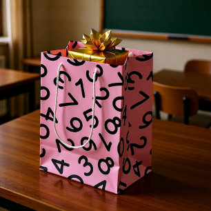 Pink Number Pattern – Cute Math Design Medium Gift Bag