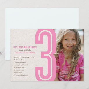 Pink Number Three Birthday Party Invitation